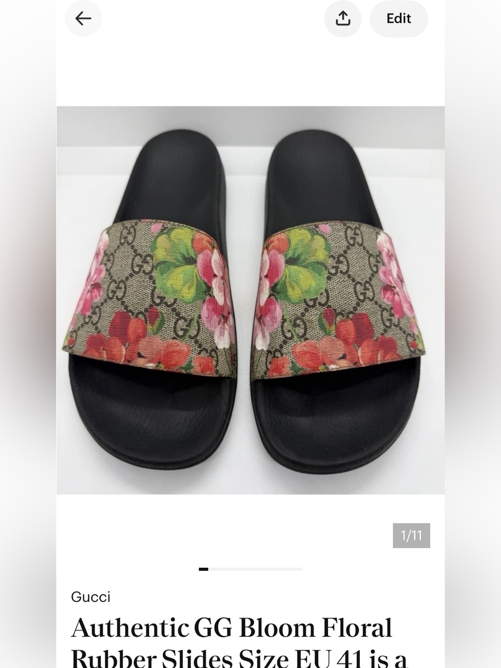 Authentic GG Bloom Floral Rubber Slides Size EU 41 is a 10 10.5